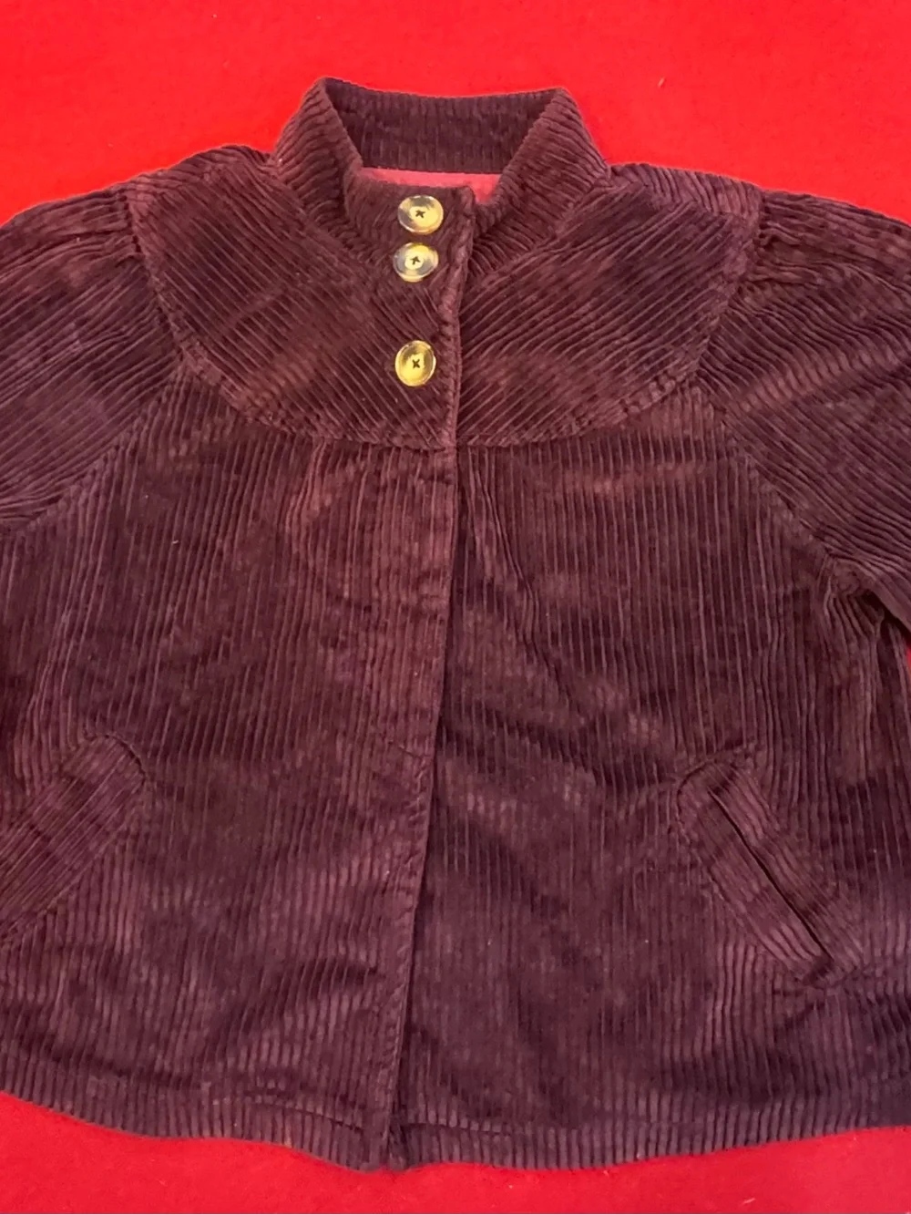 Izod Women’s Corduroy Cropped Pea Coat in Burgundy Size XL (Runs Small)